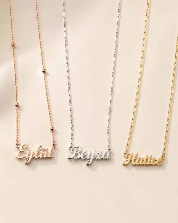 Jewelmim kişiye özel isim yazılı altın kaplama 925 ayar kadın gümüş kolye modelleri